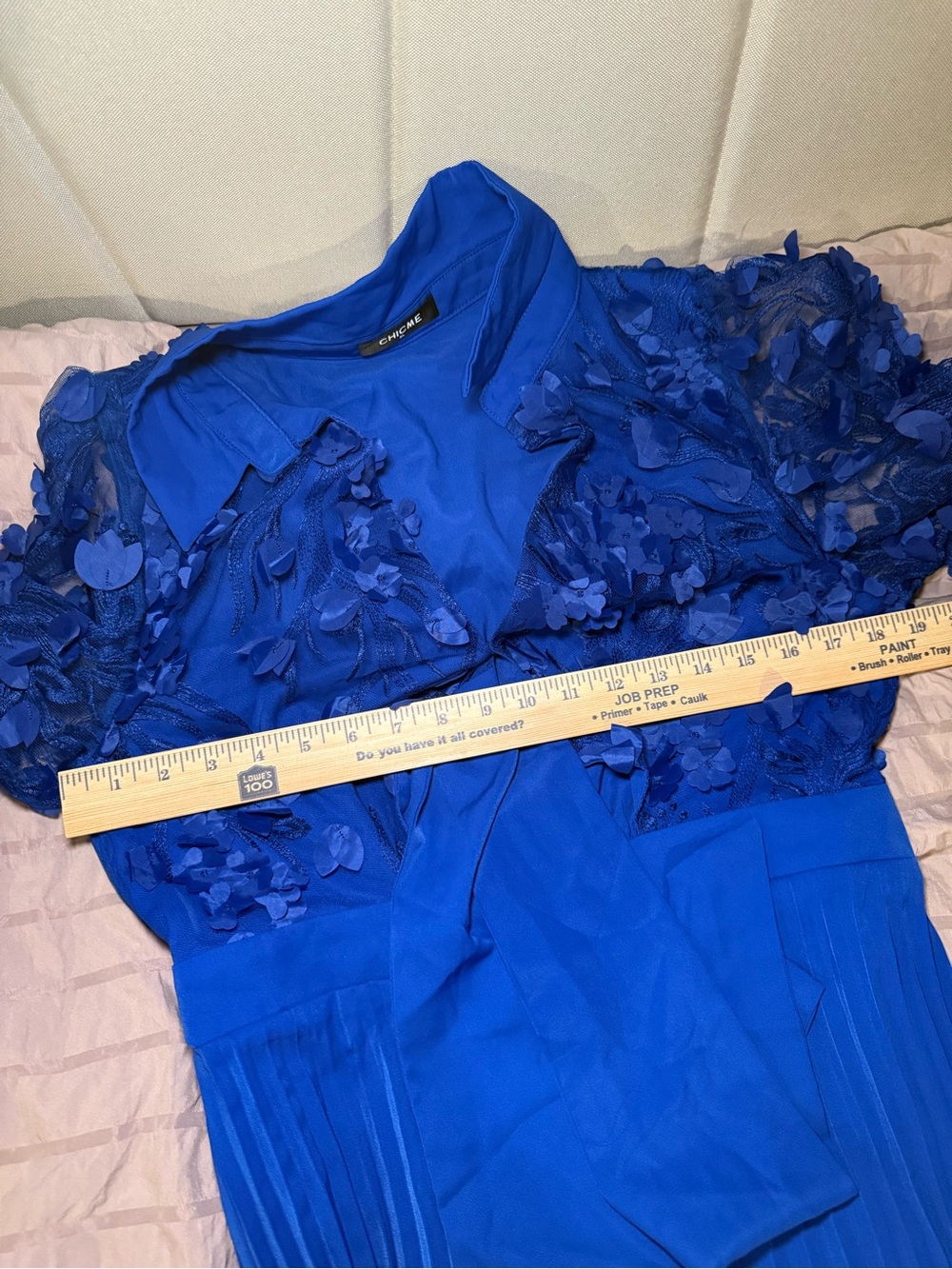 Chicme  Royal Blue Floral Appliqué Wide-Leg Jumpsuit - Picture 14 of 15